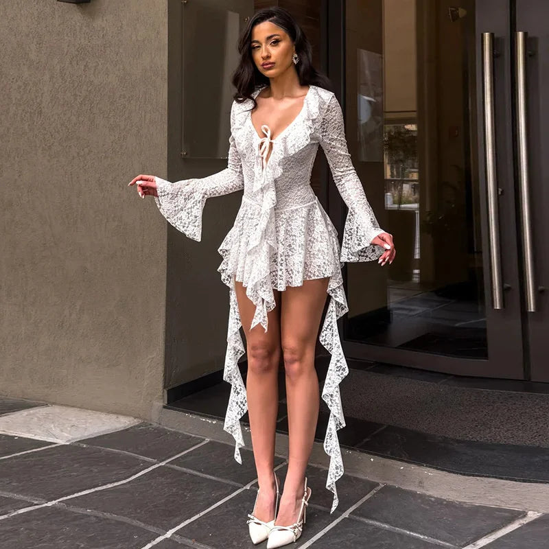 Sexy Deep V-neck Lace Dress
