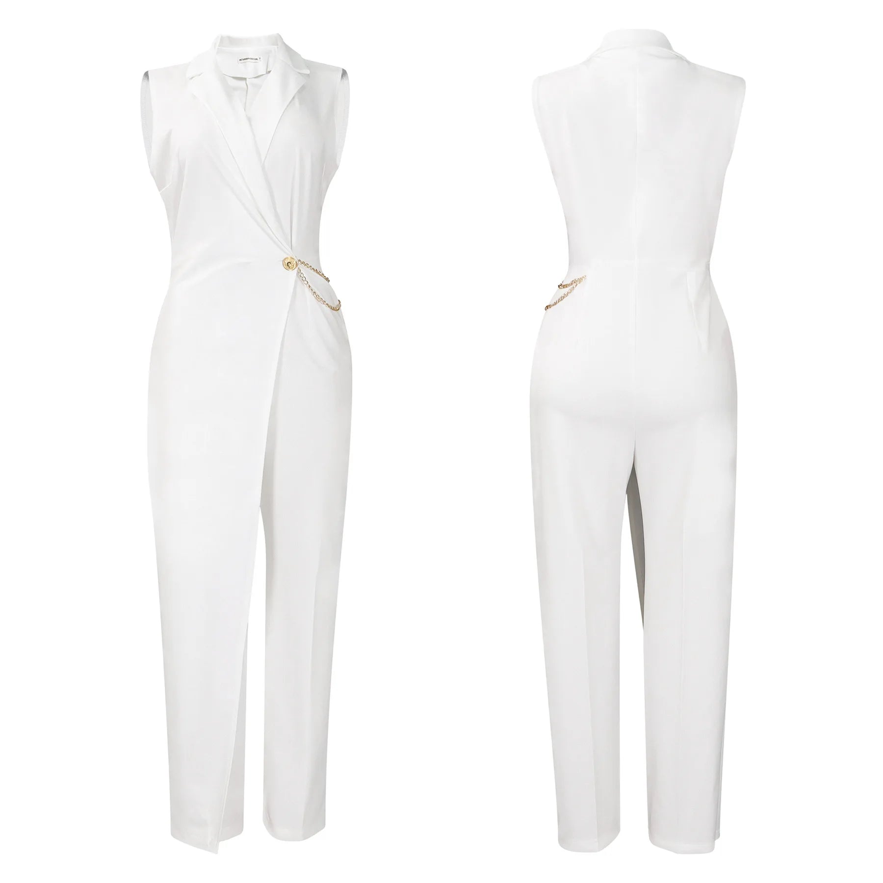Solid Sleeveless Elegant High Waist Wide Leg Jumpsuit