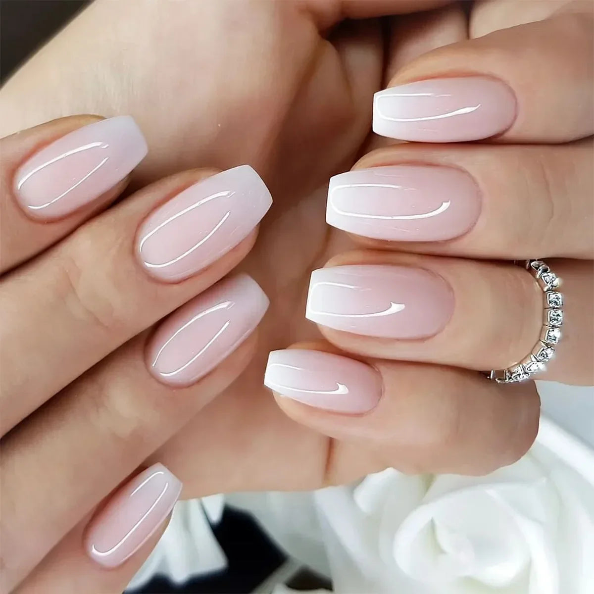 24P/set Medium Long Flat Coffin False Nails