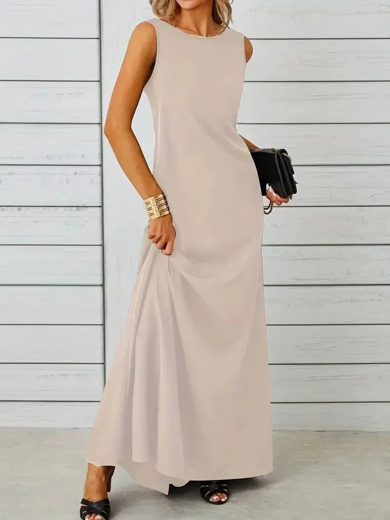 2026 Summer Elegant  Fashion Solid Sleeveless O-neck Slim Maxi Dress