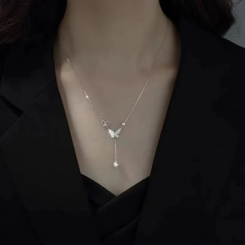 Stereoscopic Stainless Steel Small Peach Heart Golden Necklace