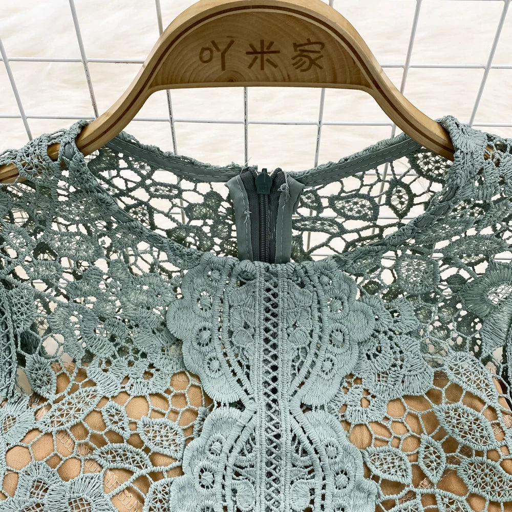 Summer Green Hollow out Lace Mini Dress