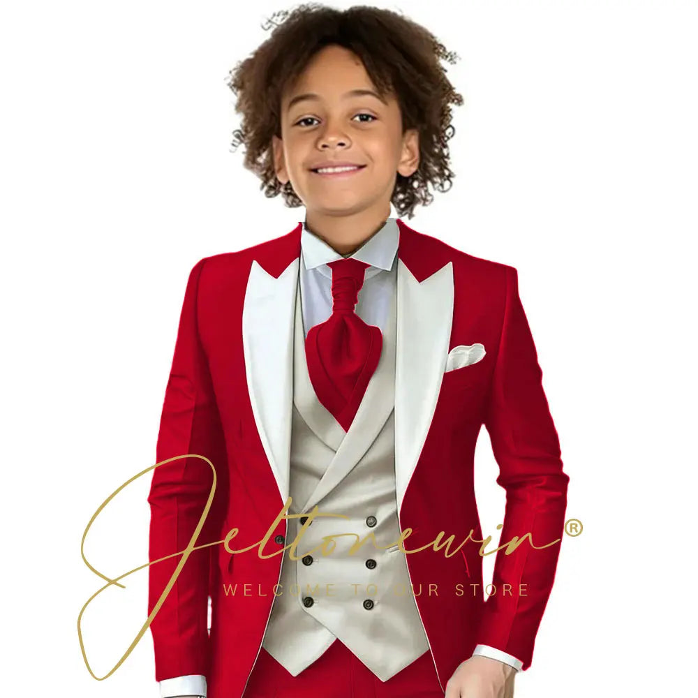 Kids Formal Wedding Suit – Jacket, Pants & Ivory Vest Tuxedo Set
