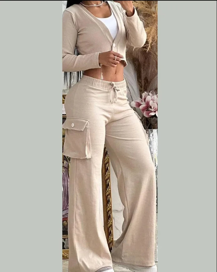 Fashion and Elegant Autumn Cardigan Long Sleeve Coats Drawstring Pants