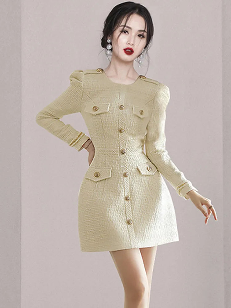 New Autumn Winter Runway Style Small Fragrance Tweed Dress