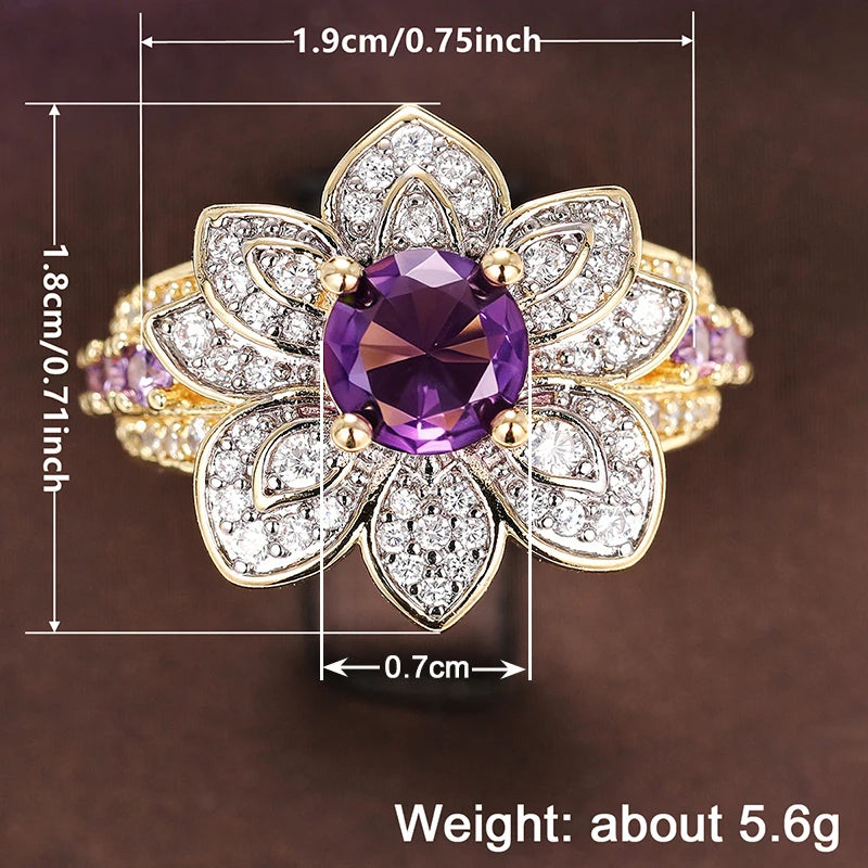 Luxury Two-Tone Purple Flower Ring