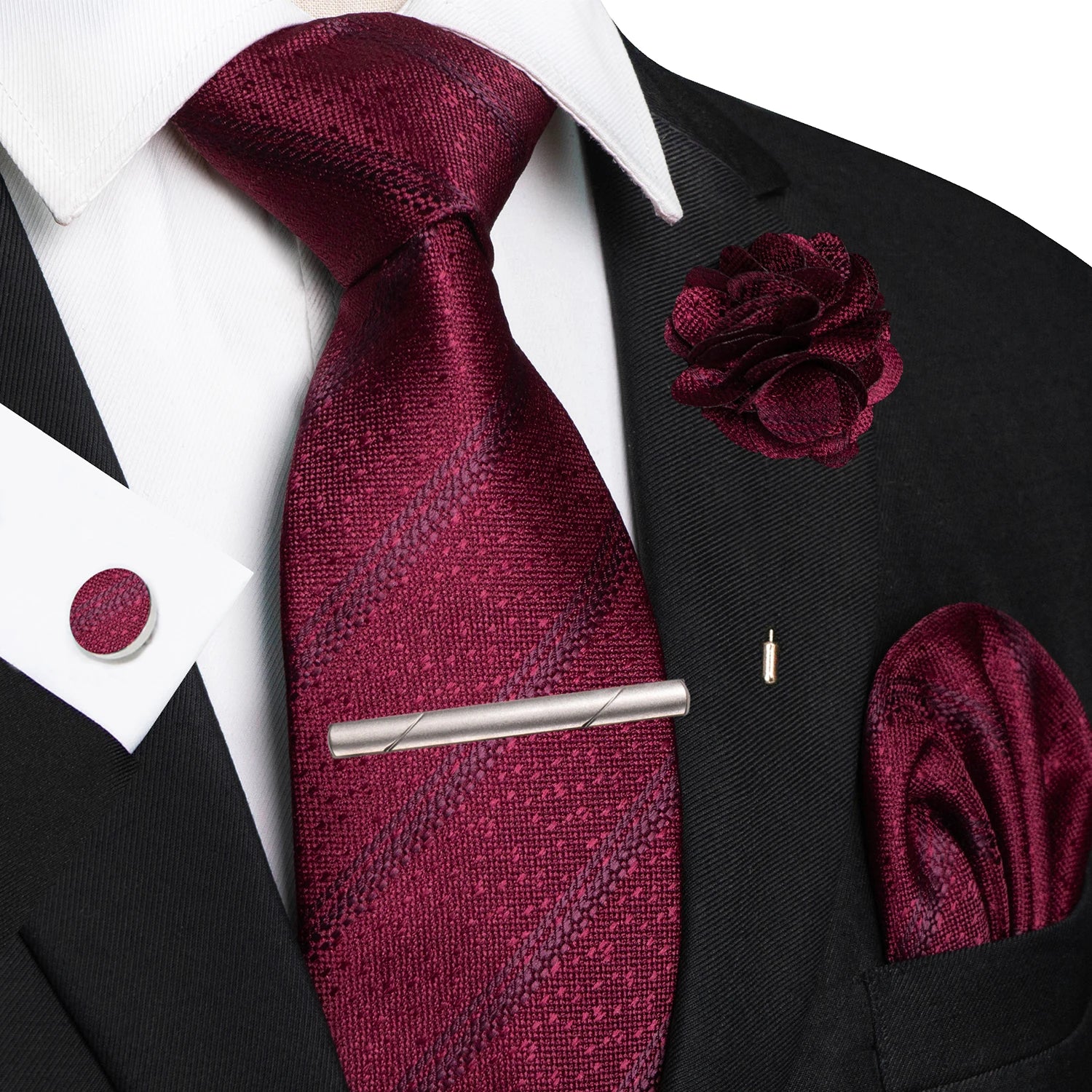 Brown Yellow Plaid Silk Tie Set for Men