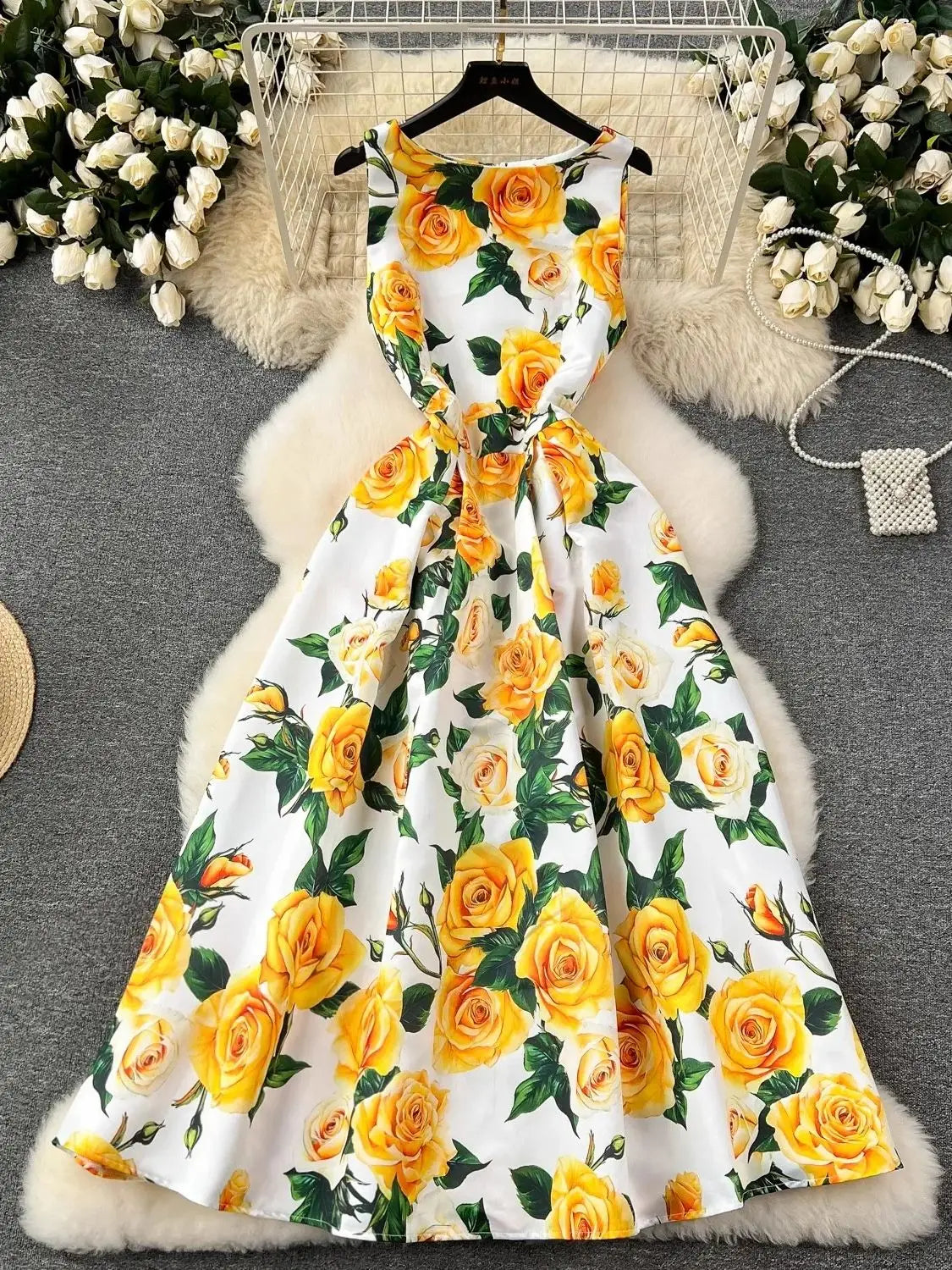 Summer Fashion Sleeveless Pocket Floral Jacquard Dress