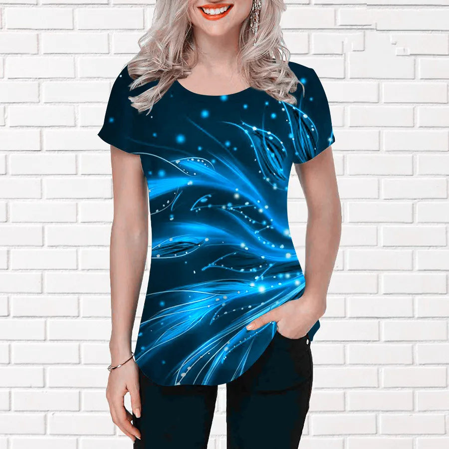 3D Gradient Floral Graphic Women’s T‑Shirt