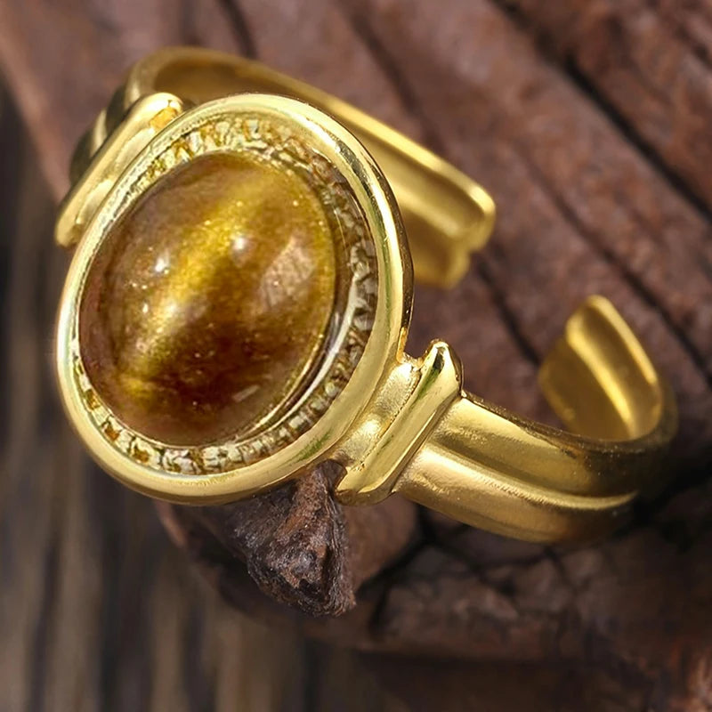 Luxury Novel Rings with Imitation Tiger Eye Stone