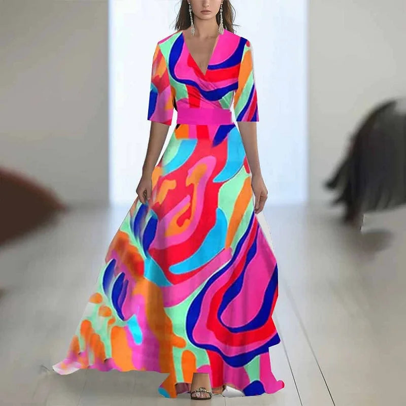 Fashion Floral Print Patchwork Bohemian Dress