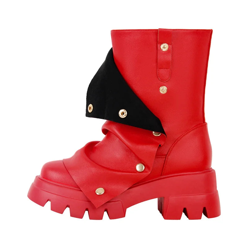 Round Toe Platform Fold Over Boots