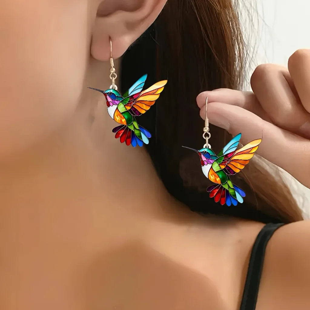Acrylic Hummingbird Earrings – 2D Bird Shape Drop Dangle Jewelry for Women & Girls
