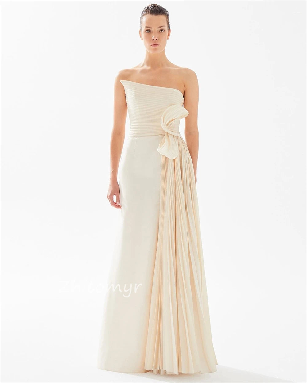Classic Modern Style Formal Evening Strapless A-line Pleats Dresses