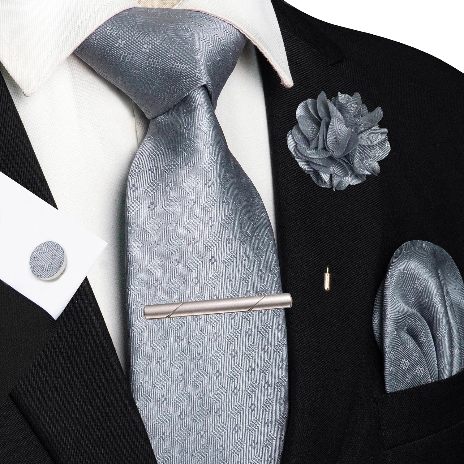 Brown Yellow Plaid Silk Tie Set for Men