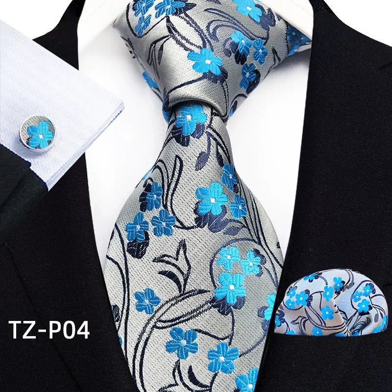Orange Novelty Ties Plaid Flower Design Wedding Necktie Hanky Cufflinks