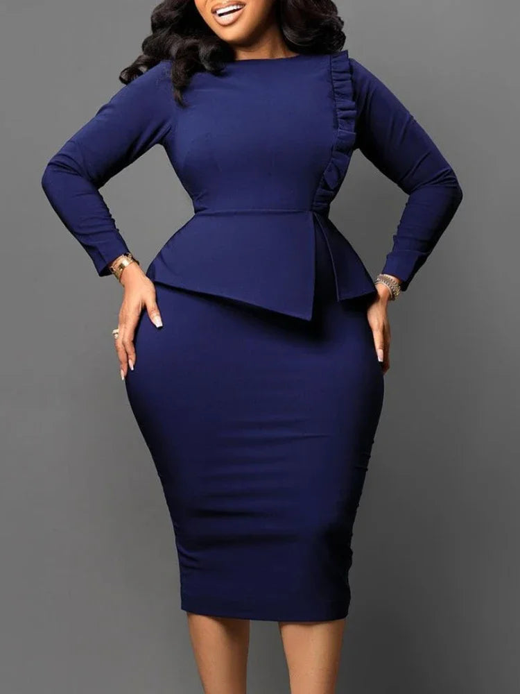 Long Sleeves Peplum Ruffles Bodycon Dress