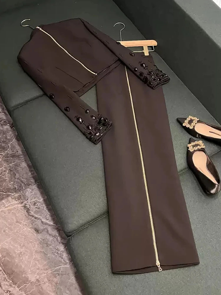 High Street  Stand Collar Long Sleeve Spliced Zipper Tops A Line Skirt Set