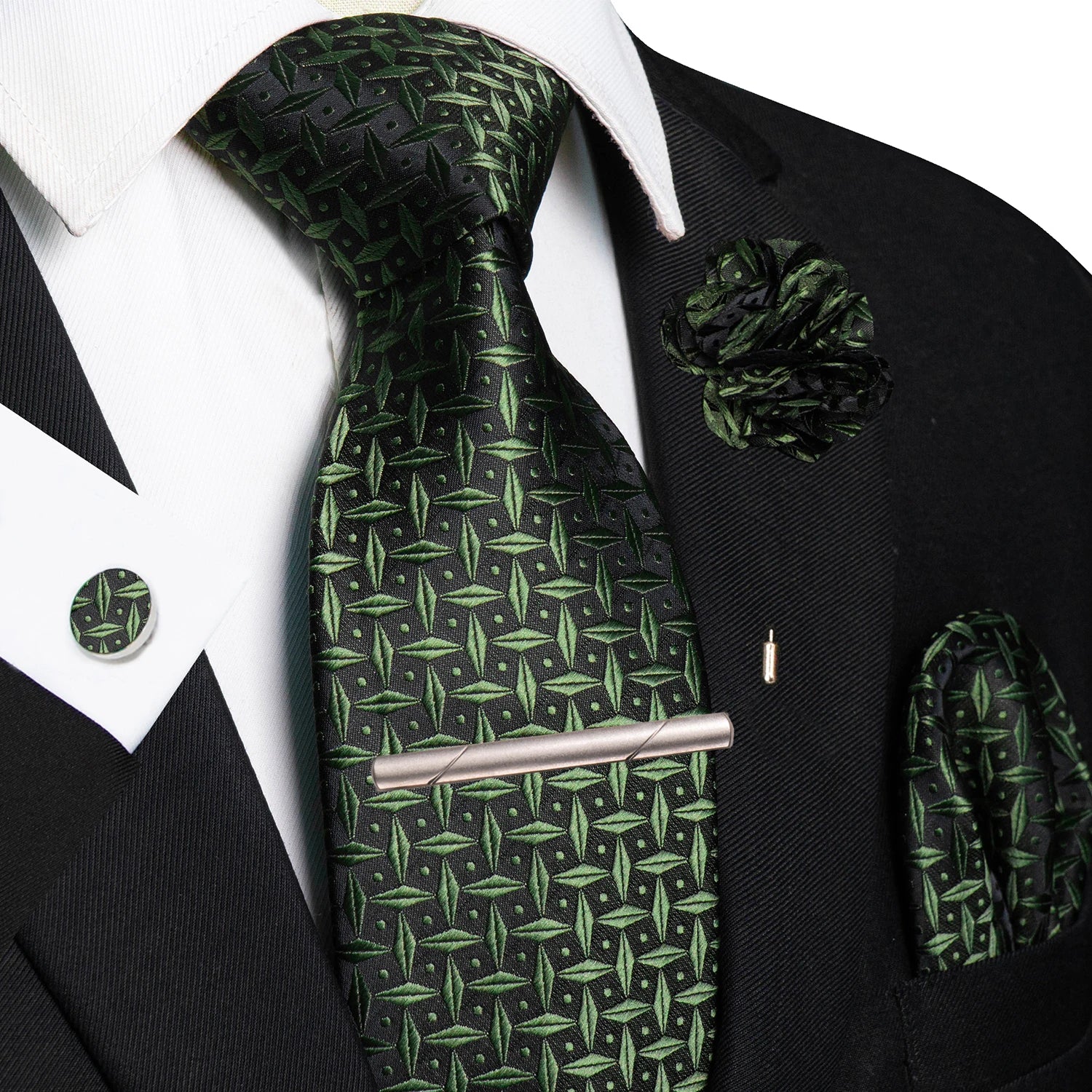 Brown Yellow Plaid Silk Tie Set for Men