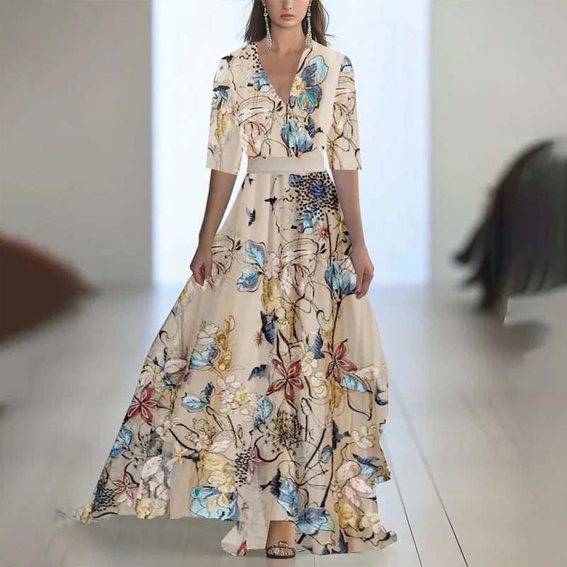 Fashion Floral Print Patchwork Bohemian Dress