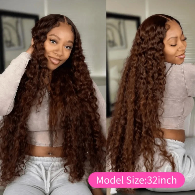 Chocolate Brown Deep Wave 13x4 HD Lace Frontal Human Hair Wig