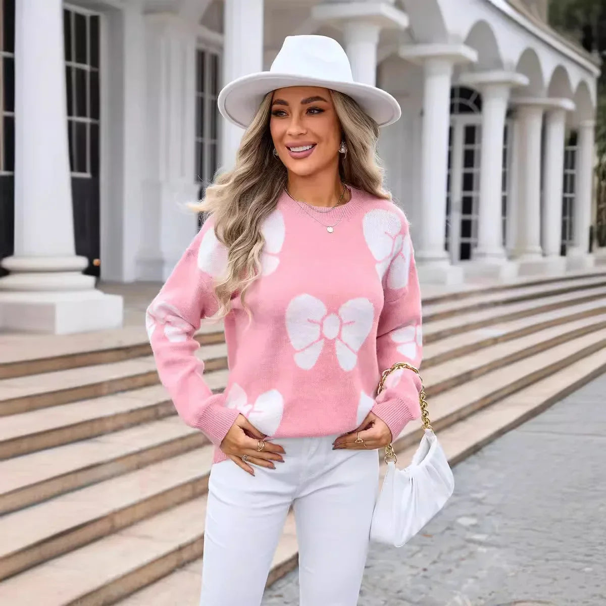 Print Bow Full Sleeve Sweaters