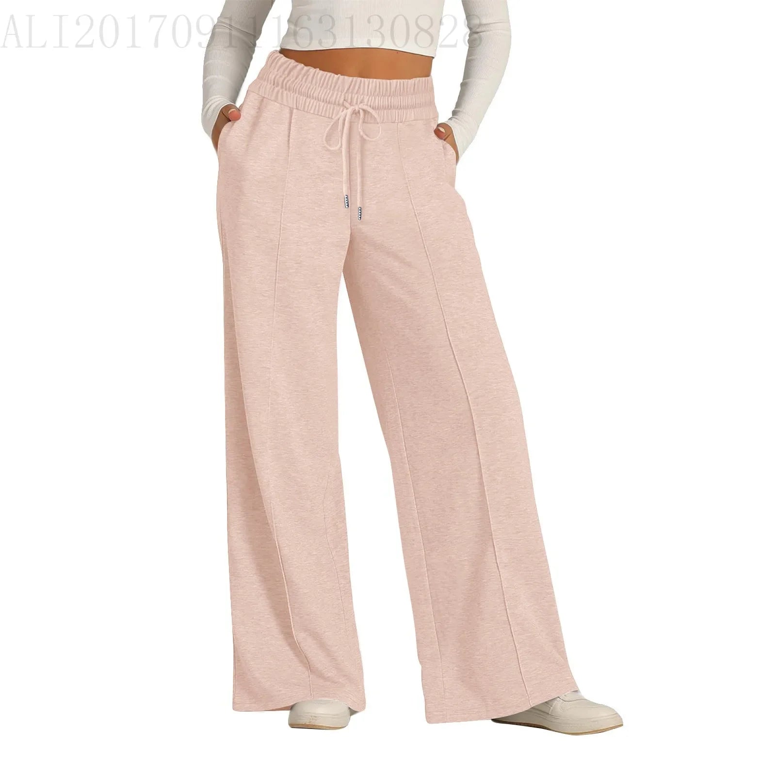 Wide Leg Long Streetwear Maxi Lace Up Elastic Waist Loose Casual Elegant Jogger