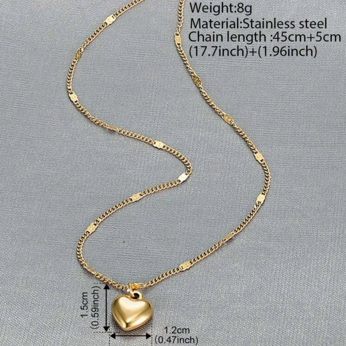 Stereoscopic Stainless Steel Small Peach Heart Golden Necklace