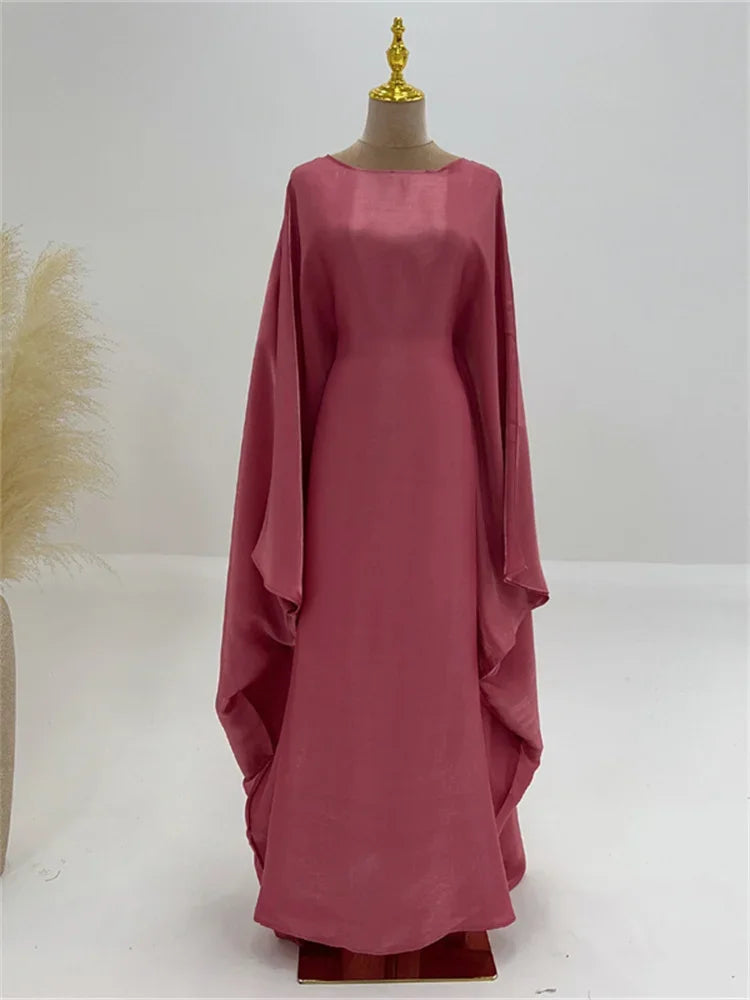 Autumn Loose Butterfly Batwing Long Sleeve Shiny Maxi Dress