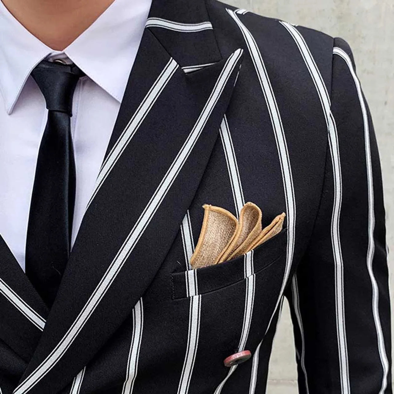 Double-breasted Wedding Groomman Pinstripe Notched Lapel For  (Blazer+Pants)