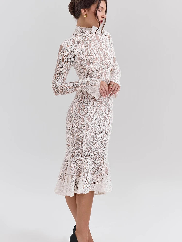 Sexy See Through Lace Midi Dress
