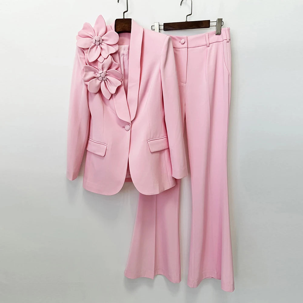 Women’s 3D Flower Blazer Pantsuit Set