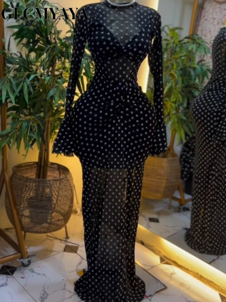 Bell Long Sleeve Wrap Bust Stacked Ruched Maxi Dress