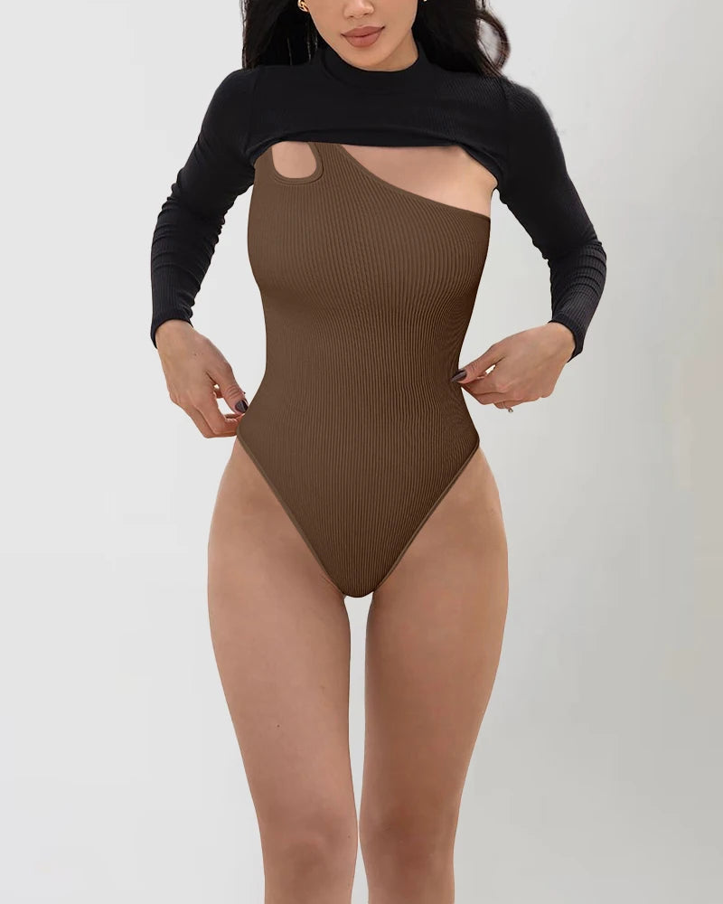 Tummy Control Cutout Sleeveless Sculpting One-shoulder Sexy Bodysuits