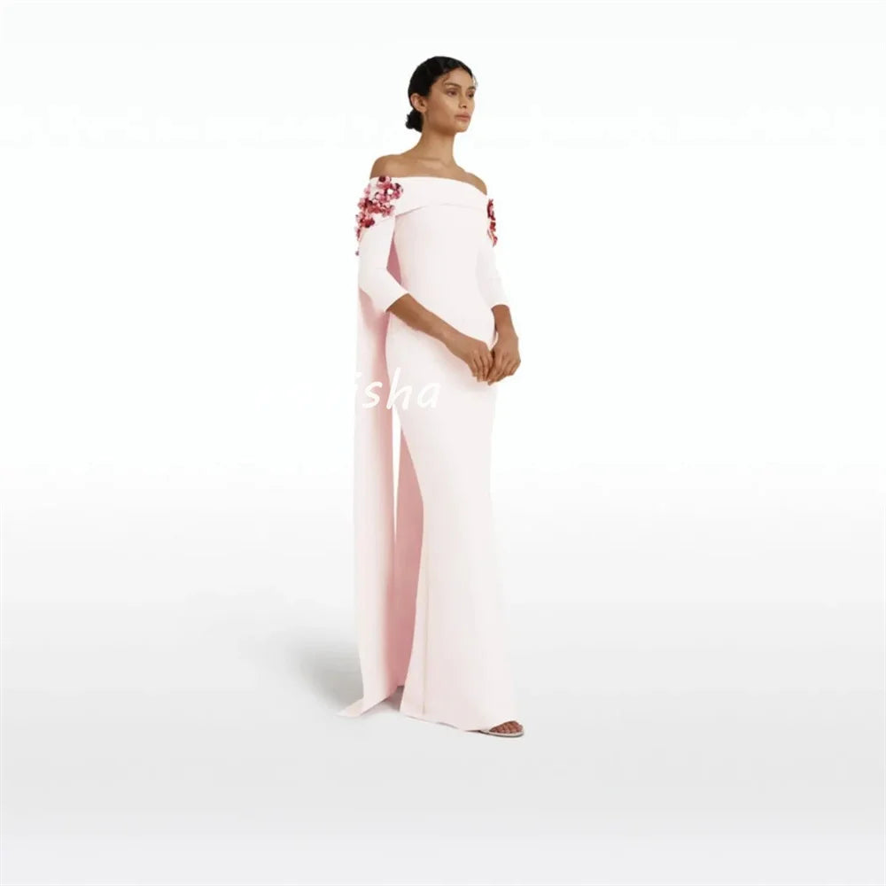 Customized Exquisite Jersey A-line Off-the-shoulder Midi Dresses