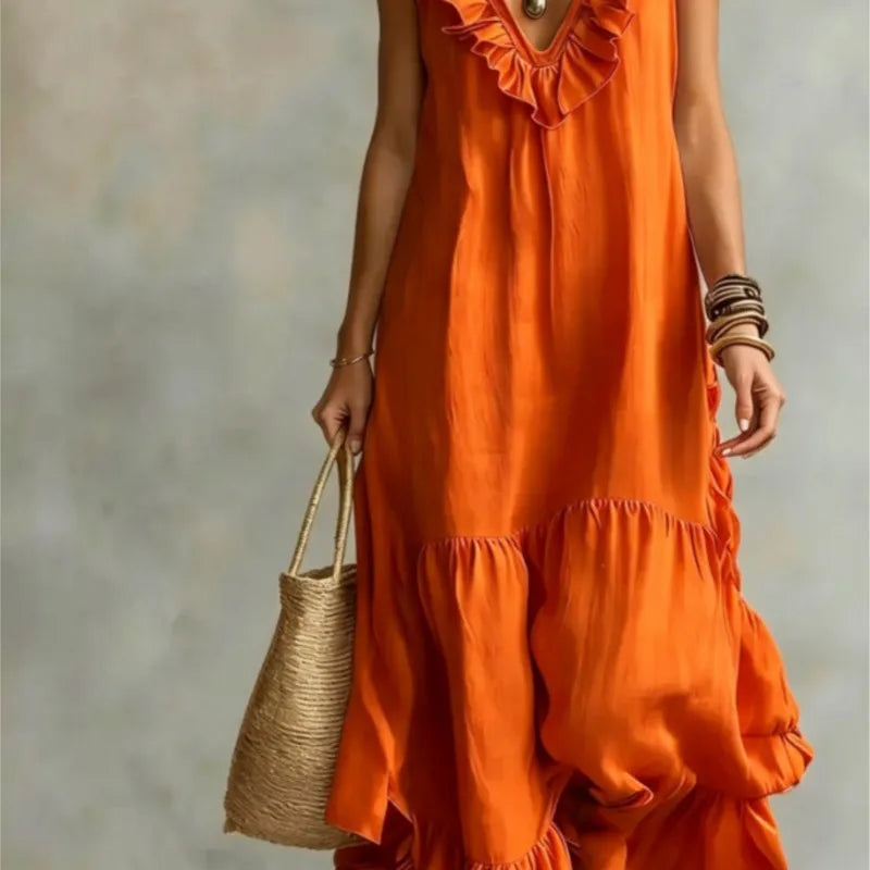 New Women's Casual Sleeveless V‑Neck Large Swing Dress