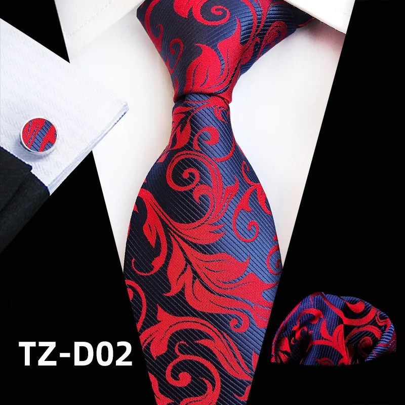 Orange Novelty Ties Plaid Flower Design Wedding Necktie Hanky Cufflinks