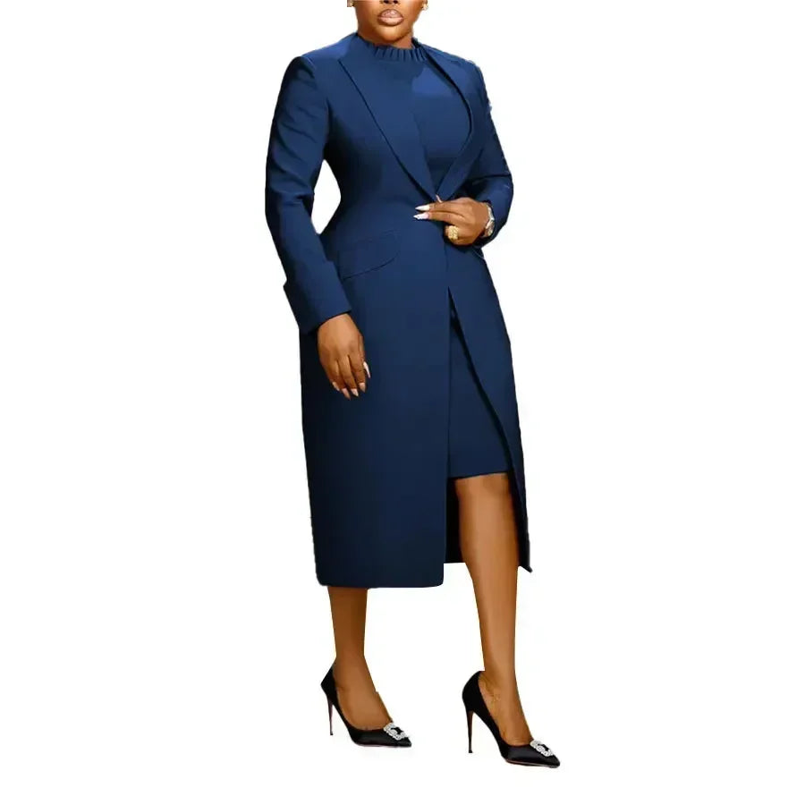 Women's Long Blazer Coat & Maxi Dress 2‑Piece Set