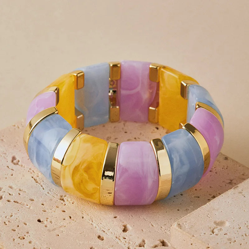 Fashion Candy Color  Acrylic Elastic Thick Wide Bracelet