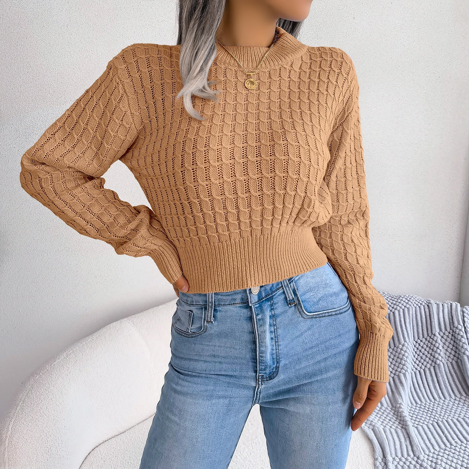 Autumn Winter Women New Fashion Street Style Twist Long Sleeve Knitted Sweater