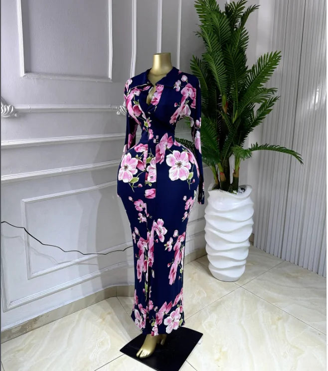 Full Sleeve Floral Print Bodycon Long Dress
