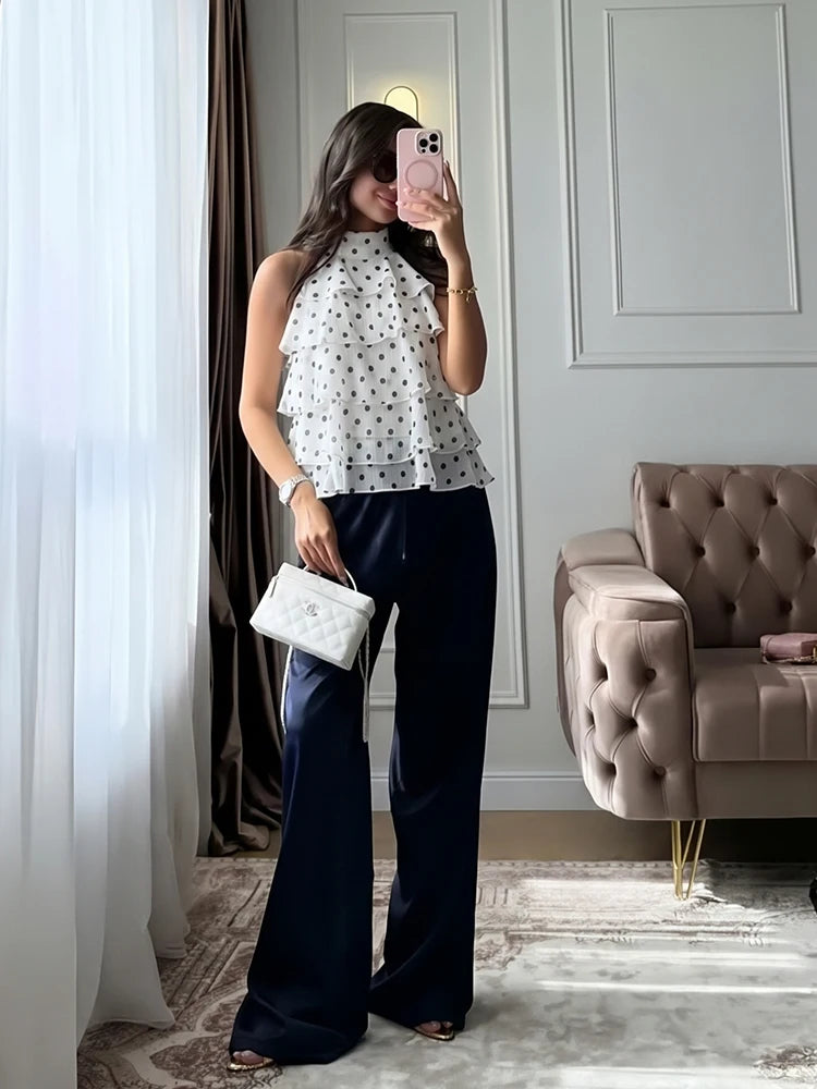 Elegant Ladies Halter Neck Ruffle Chiffon Blouse - Summer Wear