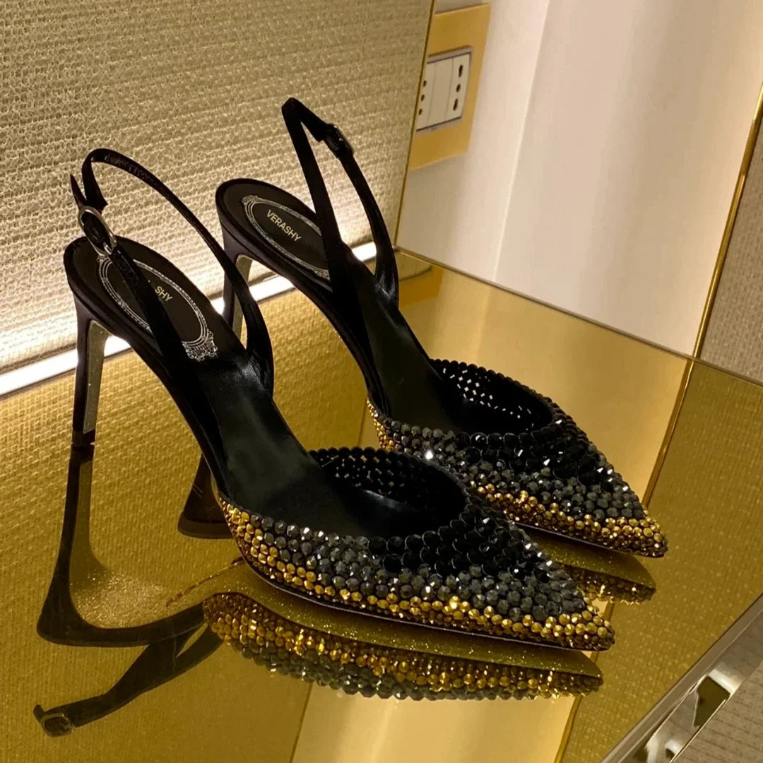 Luxury Rhinestones Gradient Slingbacks Stiletto High Heels