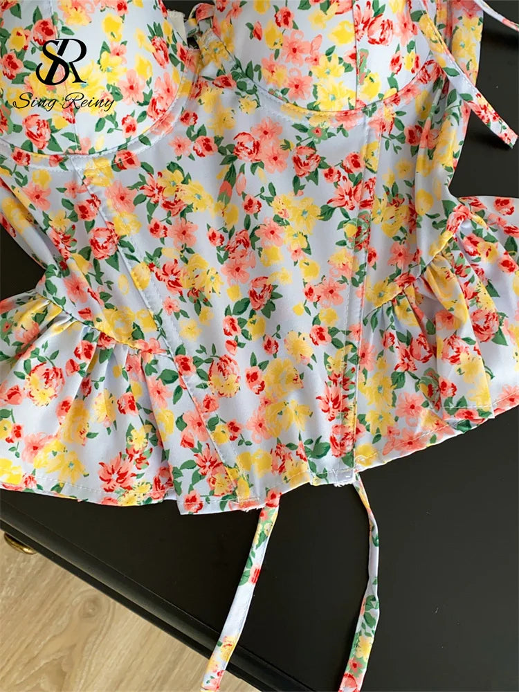 Summer Hotsweet Floral High Waist Corset Top