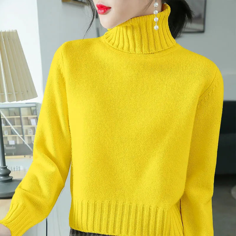 Fashion Turtleneck Knitted Solid Color All-match Sweater Women's Clothing Autumn New Casual Pullovers Loose Korean Tops