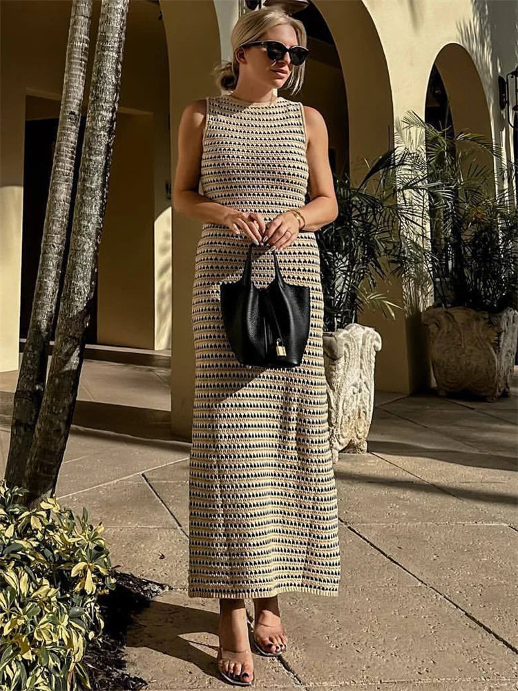 Striped See-Through Long Dress