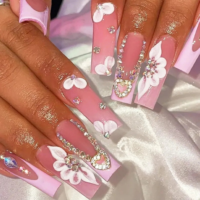 24Pcs Long Square Press on Nails