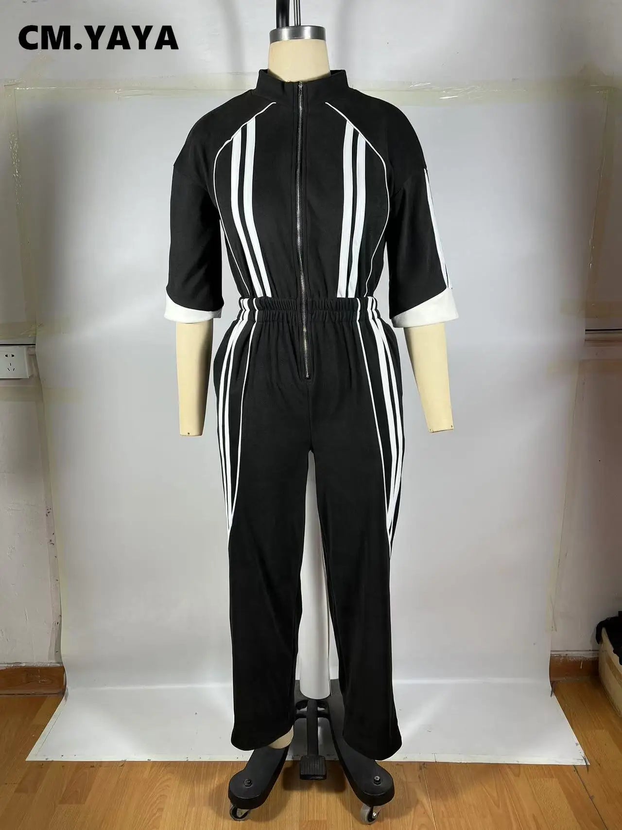 Half Sleeve High Waist Straight Wide Leg Jumpsuits
