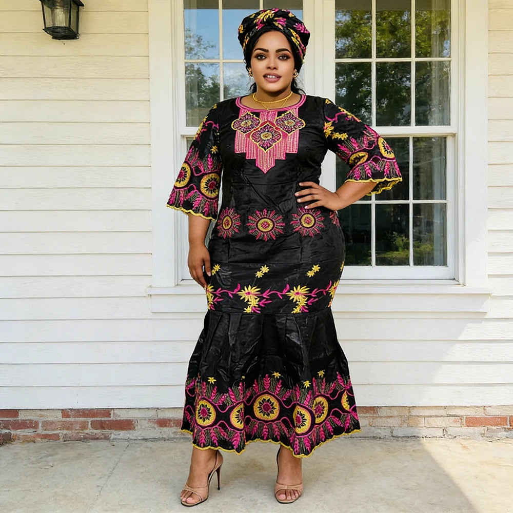 African Dresses for Women - Dashiki Ankara Traditional Embroidery Gown