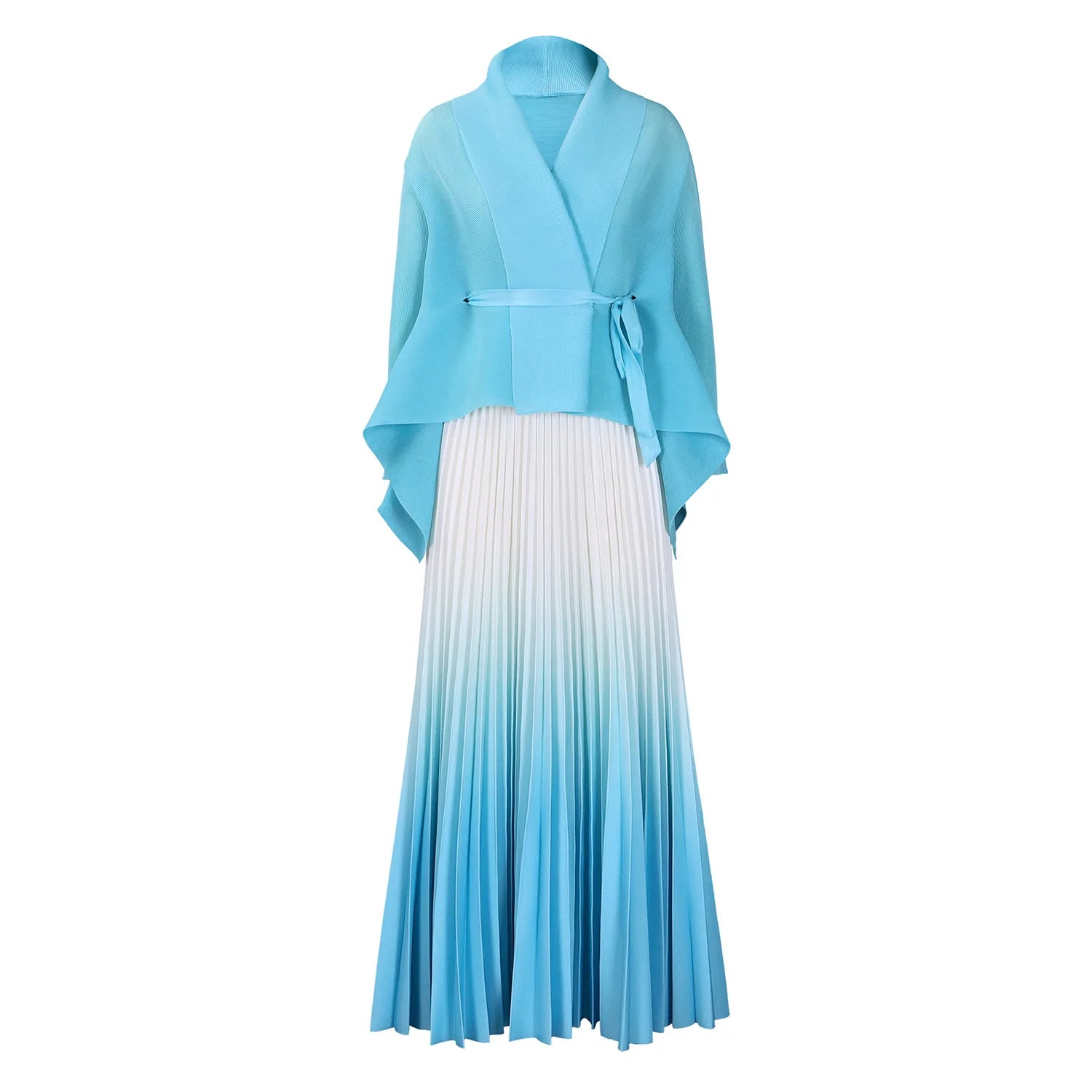 Autumn Large Size Fashion Elegant Bat Sleeve Top Gradient Color Skirt Two-Piece Set